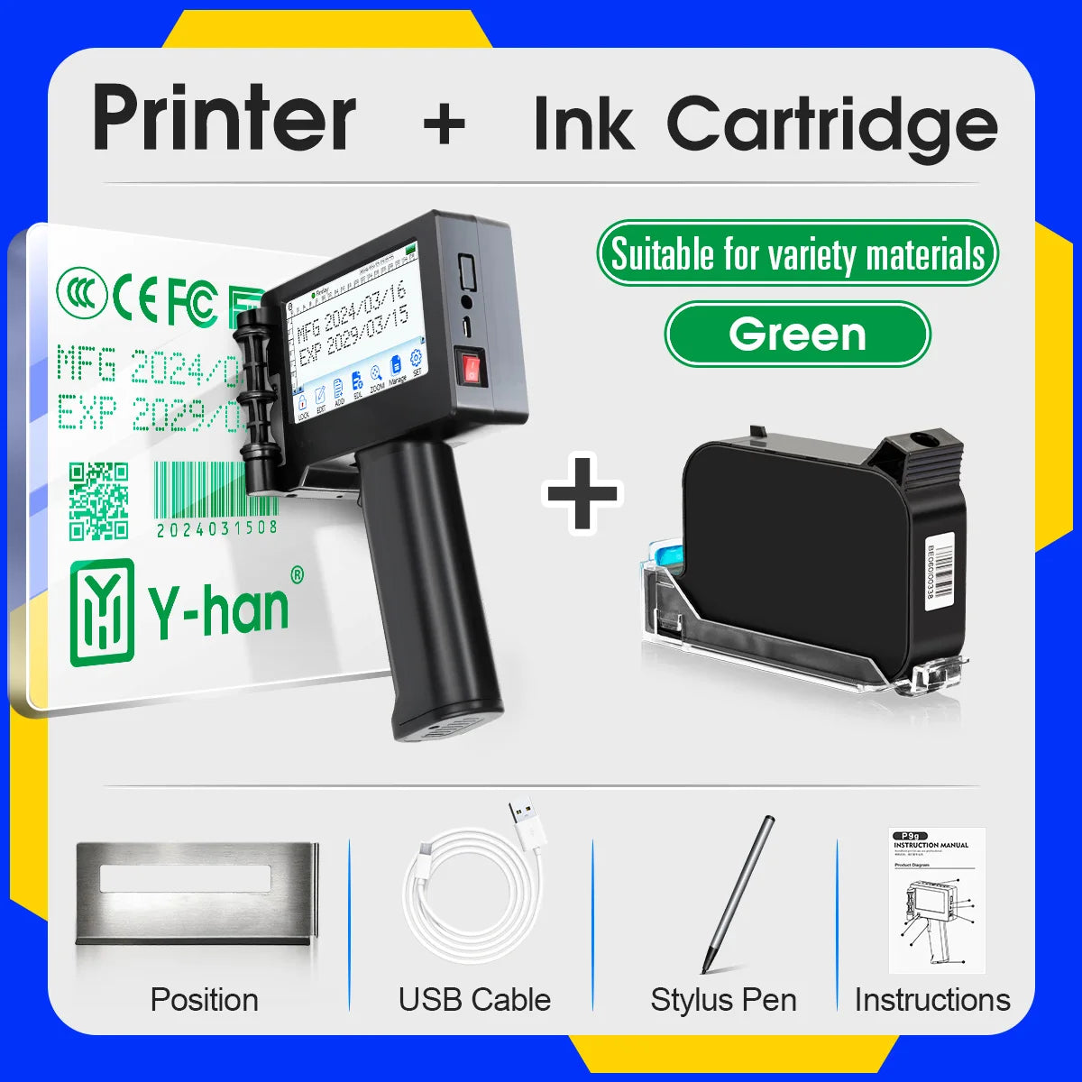 Yhan 12.7mm Portable Inkjet Printer Unencripted for Expiry Date Barcode QR Code Batch Numbers Best Value Logo Printing