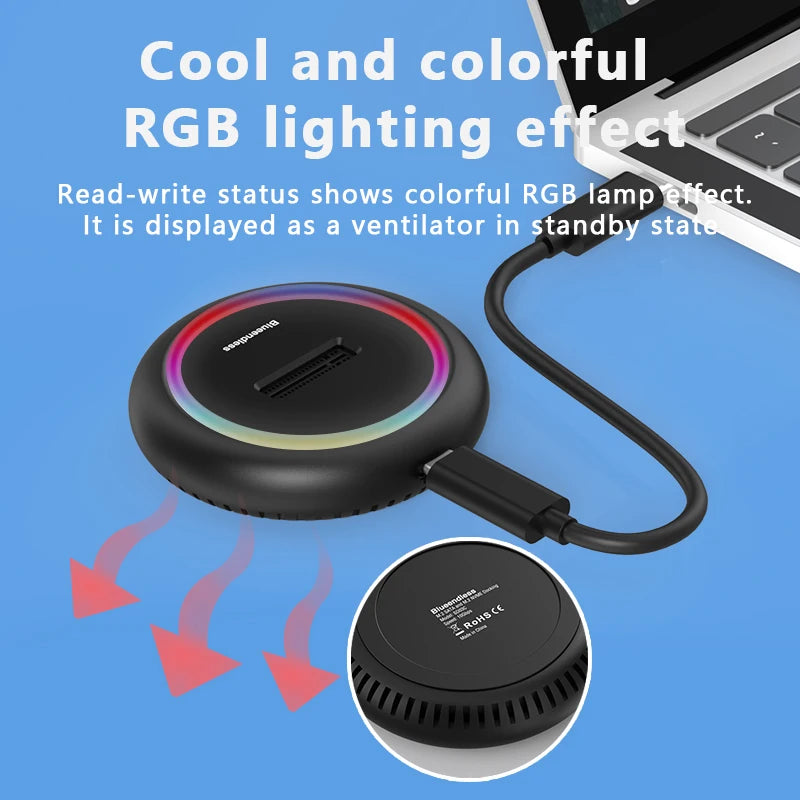 Blueendless Dual Protocol SSD M.2 Docking Station RGB LED Light M.2 SATA USB C SSD Case NVME+NGFF HDD SSD Docking Station Solid