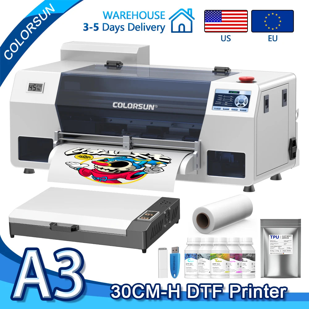Colorsun A3 DTF Printer XP600 Impressora A3 DTF Printer Direct to FIlm Printing Machine A3 DTF Printer For T-shirt Hoodies
