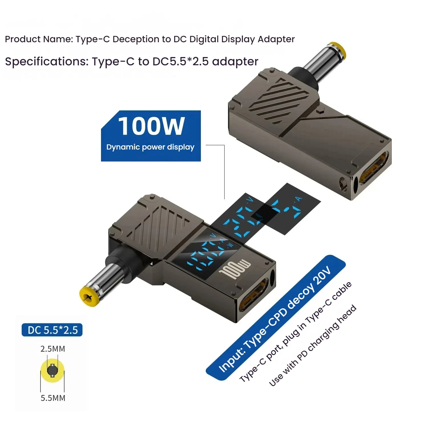PD 100W Laptop Power Charger Converter Female Type-C To DC Male Jack Plug Supply Adapter Connector 5A For Notebook Computer PC