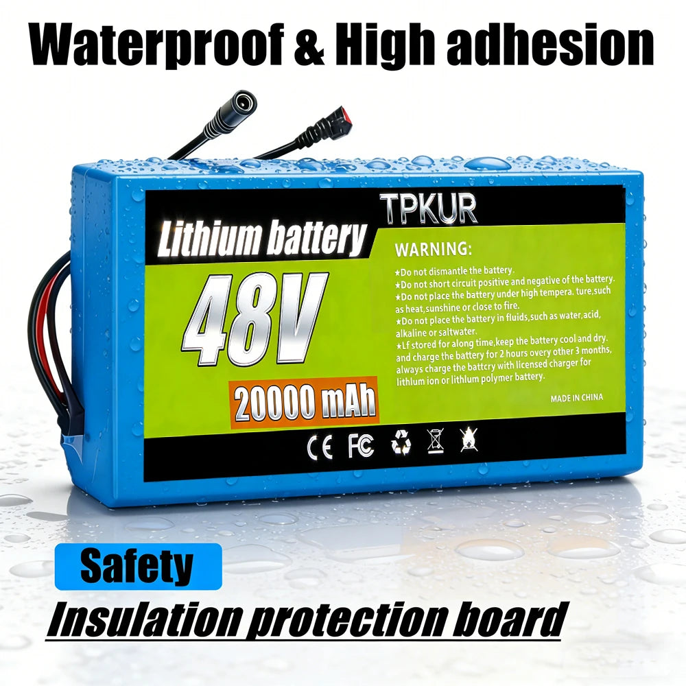 TPKUR 48V Rechargeable Lithium Battery 10Ah 12Ah 18Ah 20Ah 18650 with BMS Suitable for Electric Scoote Motor System