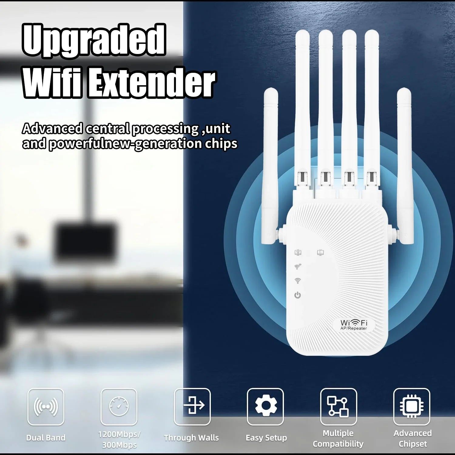 Upgraded Wifi Extender 6 Antennas Dual Band 1200Mbps Through Wall Easy Setup For Home Office Bedroom Wireless Signal Booster Use