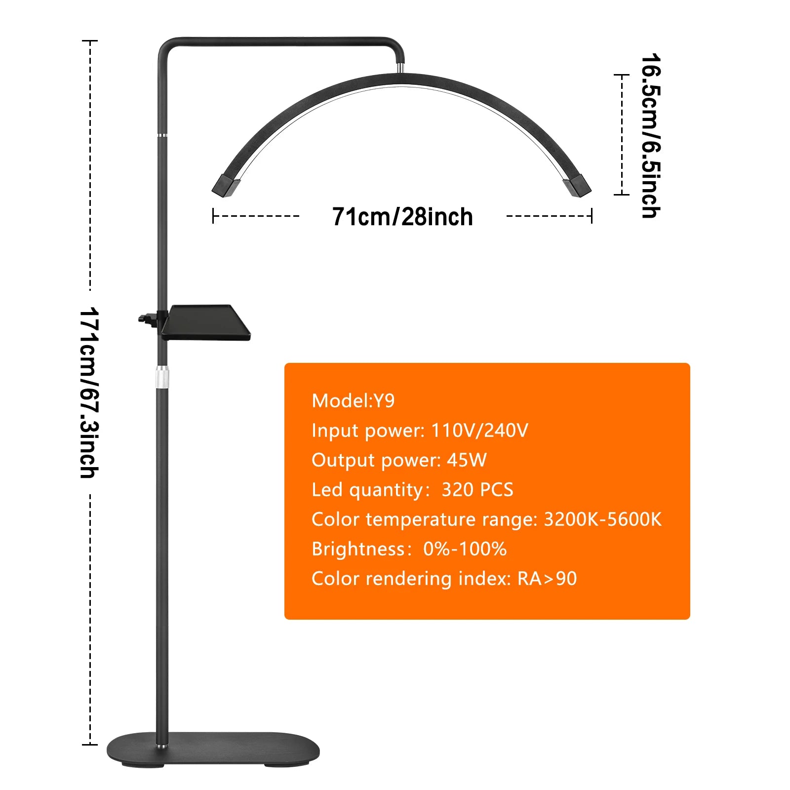 FOSOTO FT-Y8II 28 Inch 45W Led Lash Light Ring Light Half-Moon Light With Floor Tripod For Tattoo Beauty Salon Eyelash Makeup
