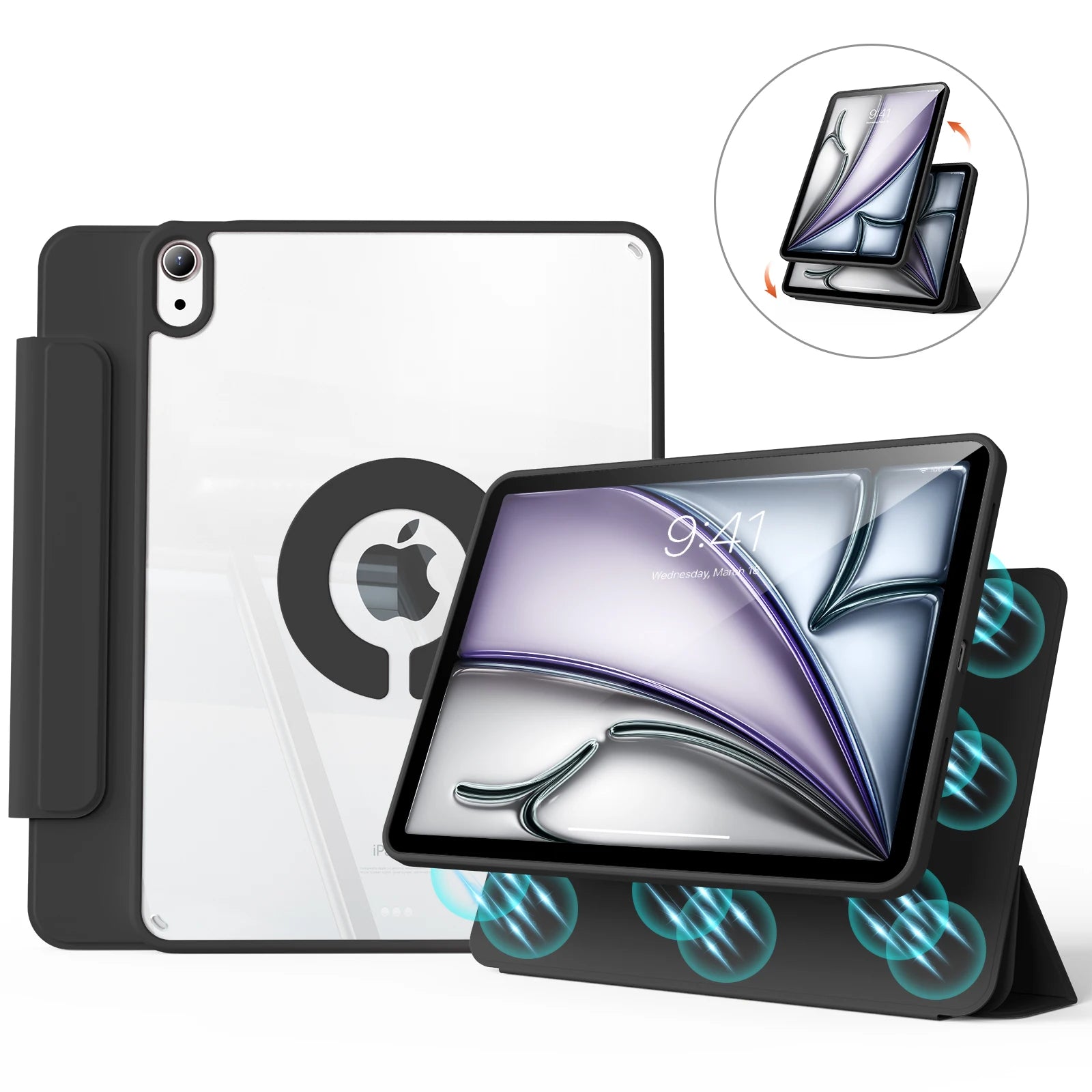 ZOYU For iPad Air 11 Air4/5 10.9 Magnetic Case, For iPad Pro 11 13 inch Mini6 10.2 9/8/7th Gen Rotate 360°Detachable Back Case