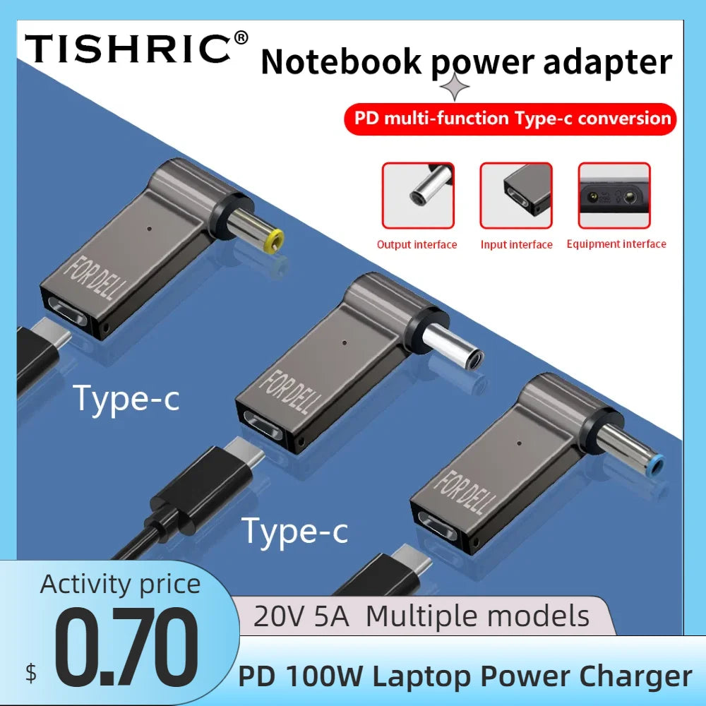 PD 100W Laptop Power Charger Converter Female Type-C To DC Male Jack Plug Supply Adapter Connector 5A For Notebook Computer PC