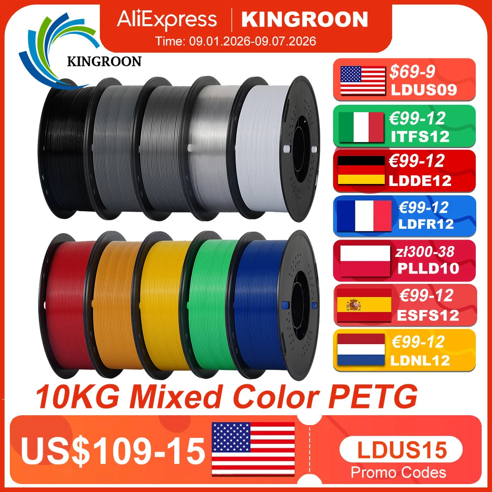 KINGROON 10KG 1.75mm PETG Filament Tangle-Free, High Quality 3D Printing Eco-friendly Plastic Consumables 22LBS, Vacuum Packaging 3D Printing