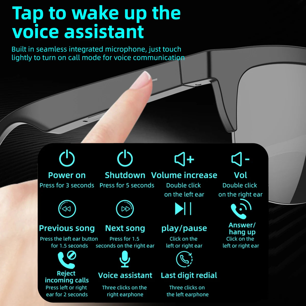 2026 New Hot Sale AI Assistant Smart Glasses 360° HD Sound Smart Touch Control Phone Answer Call Anti-UV Lenses IP4 Riding Gifts