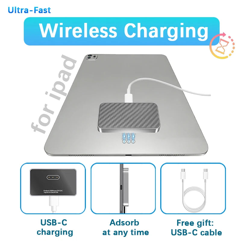 18W Magnetic Wireless Charger for iPad Pro Air 11/12.9/13 inch, Fast Smart Charger with 5.56ft USB-C Charging Cable