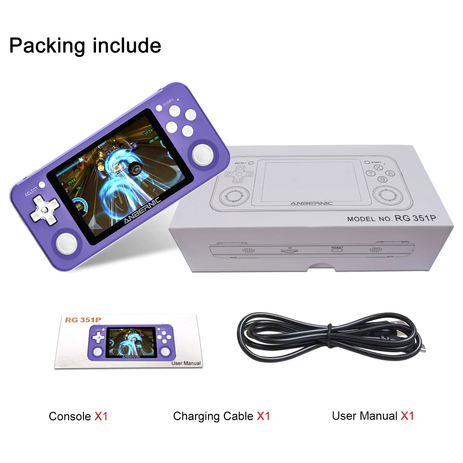 ANBERNIC RG351P Handheld Retro Game Console 3.5 Inch IPS Screen 64G TF Card 2500 Classic Games 3500 mAh Double 3D Rocker Gift