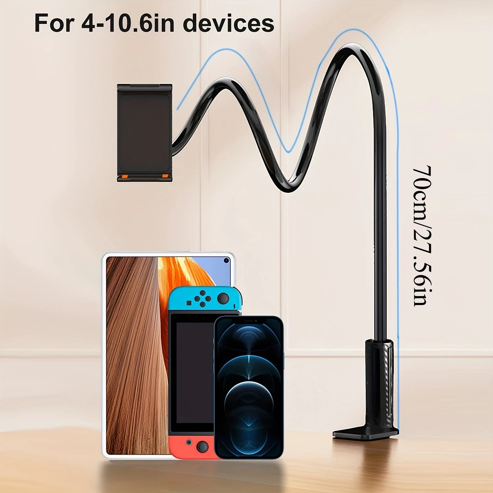 360 Degree Rotating Tablet Phone Holder Spiral Base, Suitable for Beds, Headboards, Desks, Long Arm Phone Tablet Holder