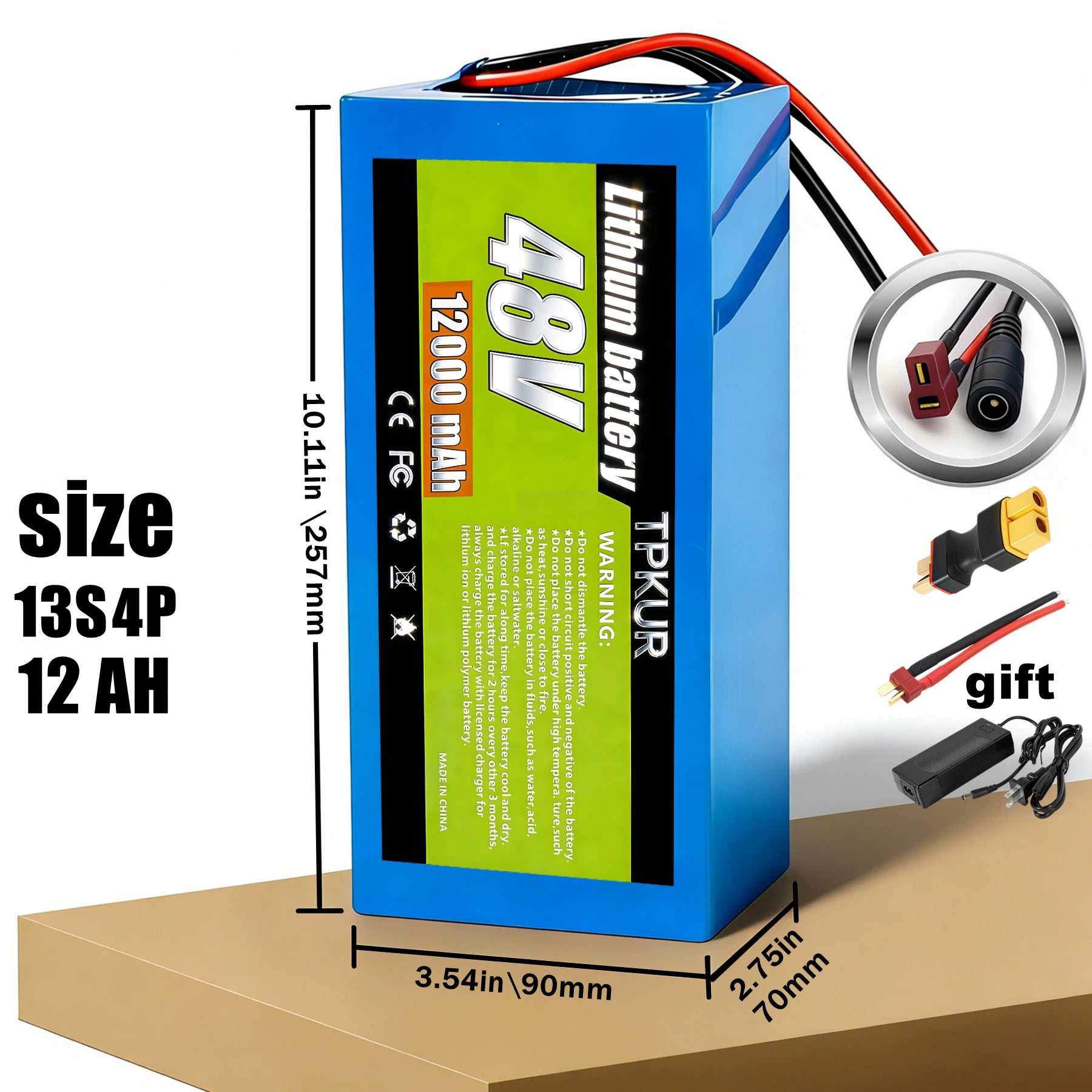 TPKUR 48V Rechargeable Lithium Battery 10Ah 12Ah 18Ah 20Ah 18650 with BMS Suitable for Electric Scoote Motor System