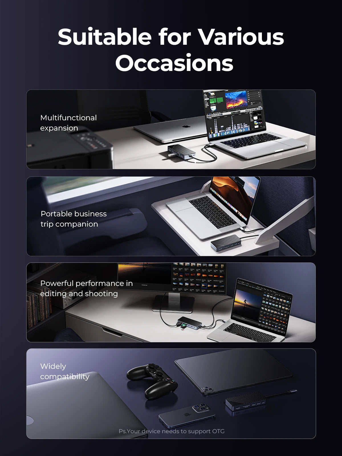ORICO-USB C HUB with SSD Enclosure Laptop Docking Station 4K60Hz HDMI-Com 100W PD RJ45 SDTF 10Gbps M.2 NVME SATA SSD 8TB