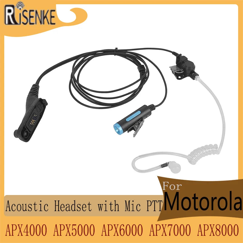 RISENKE-XPR7550E Earpiece for Motorola, APX4000, APX5000, APX6000, APX7000, APX8000, Radio Headphone with PTT Mic