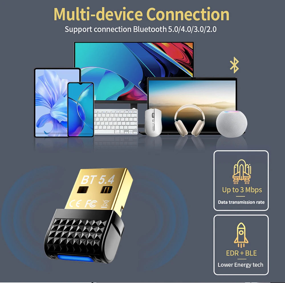 USB Bluetooth 5.4 Adapter Transmitter Bluetooth Receiver Audio Bluetooth Dongle Wireless USB Adapter for Computer PC Laptop