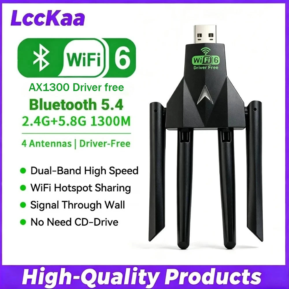 1300Mbps USB WiFi Bluetooth 5.4 Adapter Dual Band 2.4G/5Ghz Wireless Network Card Wireless Receiver WiFi Dongle for PC Laptop