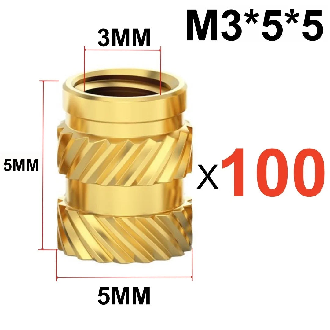 50/100 Pcs Heat Insert Embedment Nut M3 M4 M5 Threaded Knurled Brass Screw Nuts For 3D Printer Voron 2.4 And Others