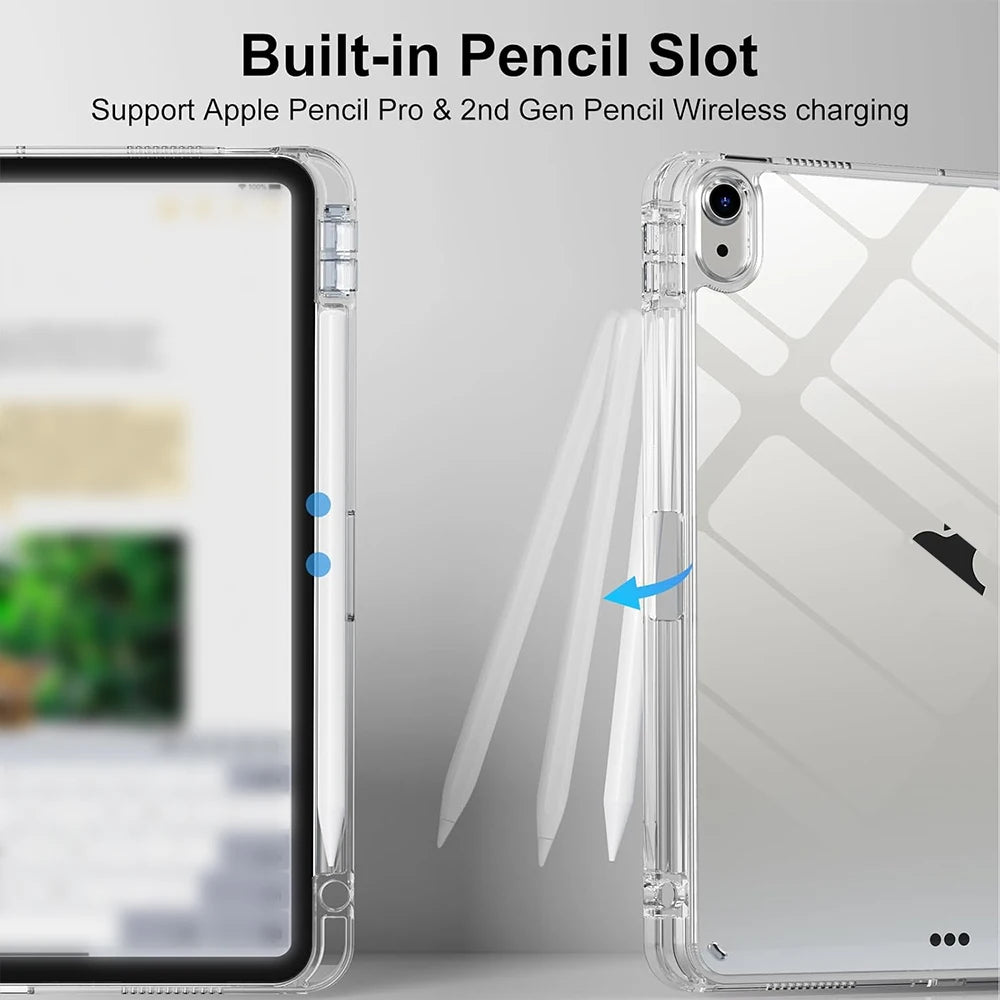 Case for iPad 5 6 7 8 9 10 11 Air 1 2 3 4 5 6 7 Mini 6 7 PC Matte Clear Transparent Acrylic Back Shell Auto Wake/Sleep