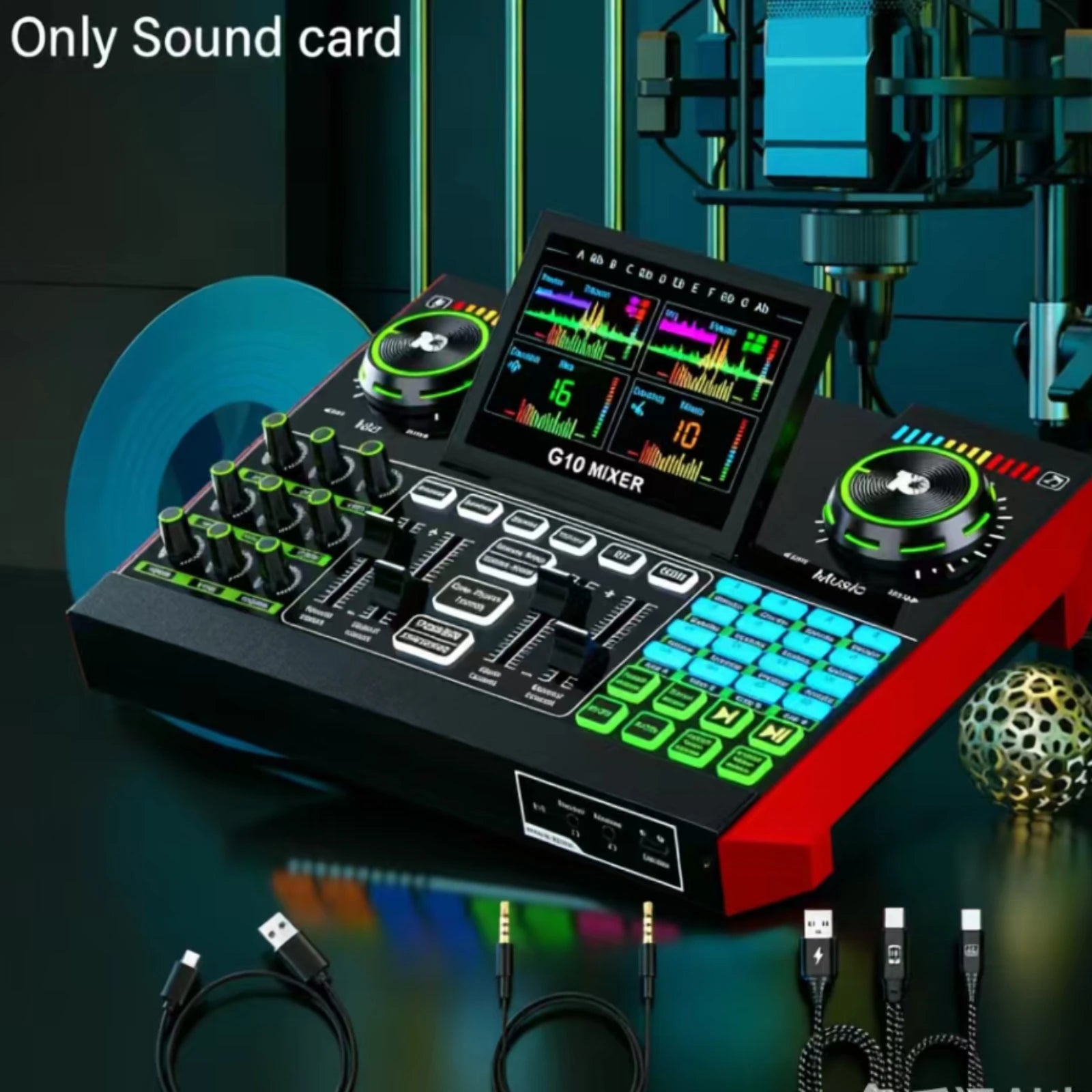 Tenlamp G10 Podcast Microphone Bundle with Live Sound Card Audio Mixer, Voice Changer DJ Effects XLR 3.5mm Interface for PC Smartphone Gaming Streaming Recording YouTube Studio Vlog