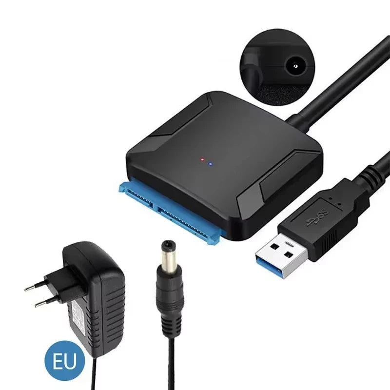 SATA to USB 3.0 Cable SATA III Hard Drive Adapter Converter for 2.5" 3.5" SSD HDD Hard Drive Disk with 12V/2A Power Adapterer