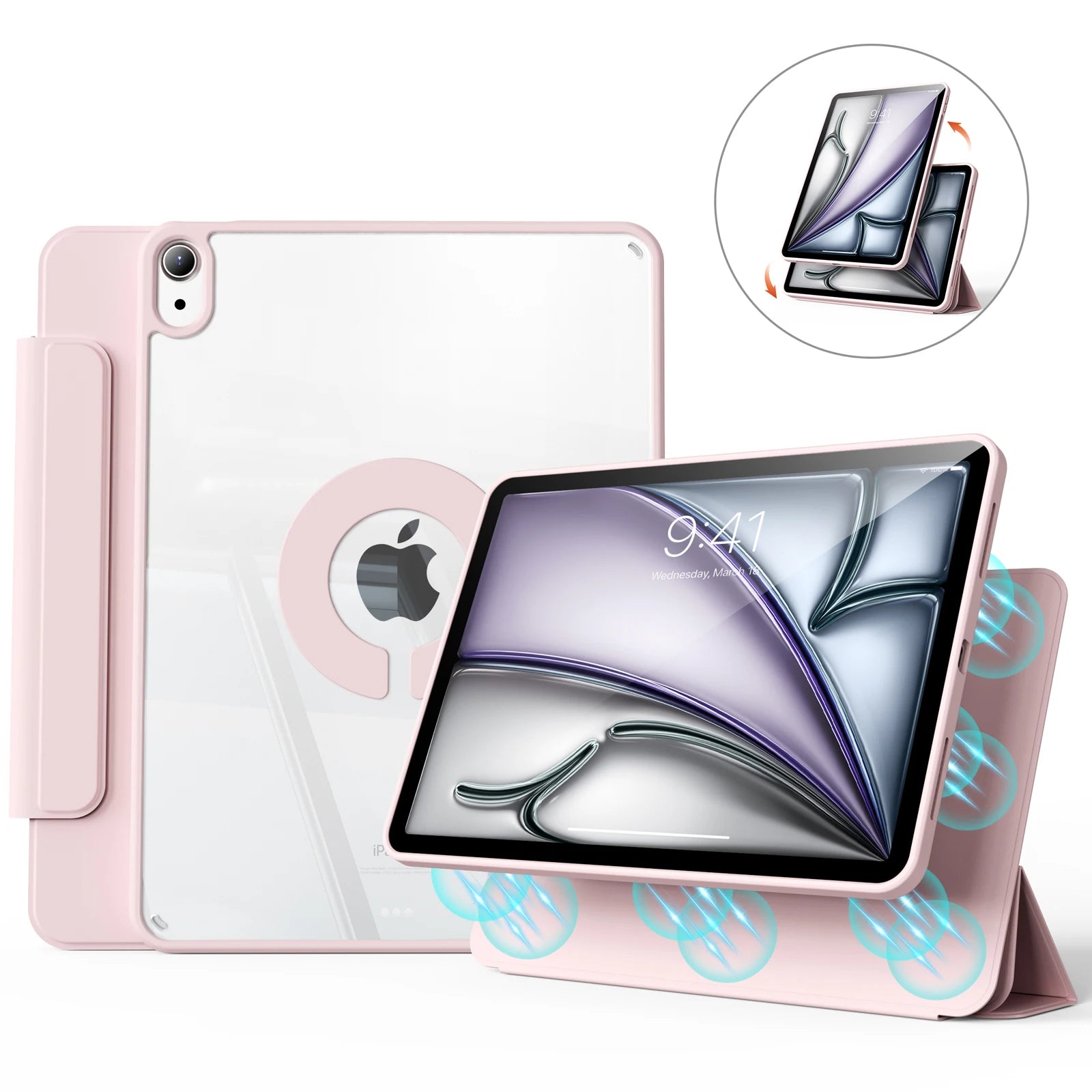 ZOYU For iPad Air 11 Air4/5 10.9 Magnetic Case, For iPad Pro 11 13 inch Mini6 10.2 9/8/7th Gen Rotate 360°Detachable Back Case
