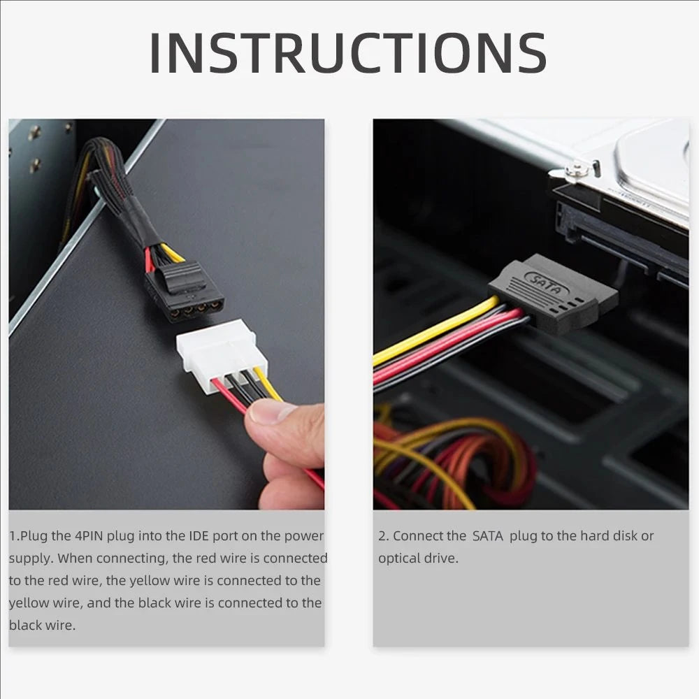 IDE Molex 4 Pin to 2 X SATA Power Cable Serial ATA Y Splitter Hard Drive Dual Extension Cord Adapter Connector