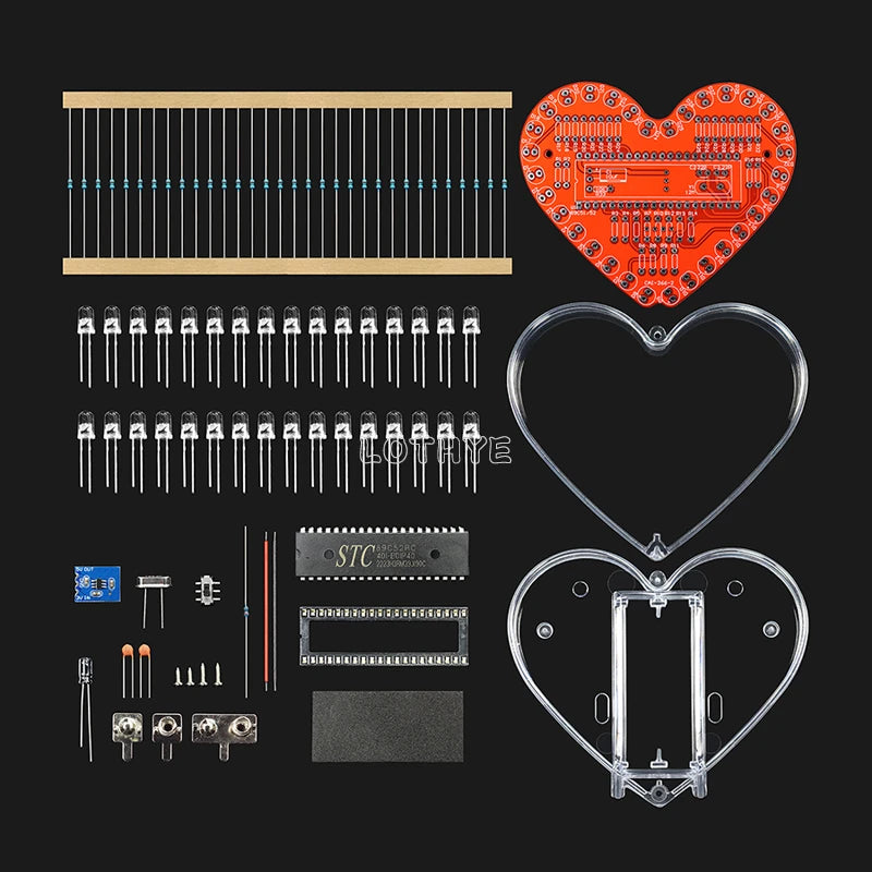 Multicolor LED Heart-Shaped Flow Light DIY Electronic Kit RGB Colorful Love Heart Water Lamp 51 Microcontroller Fun Welding