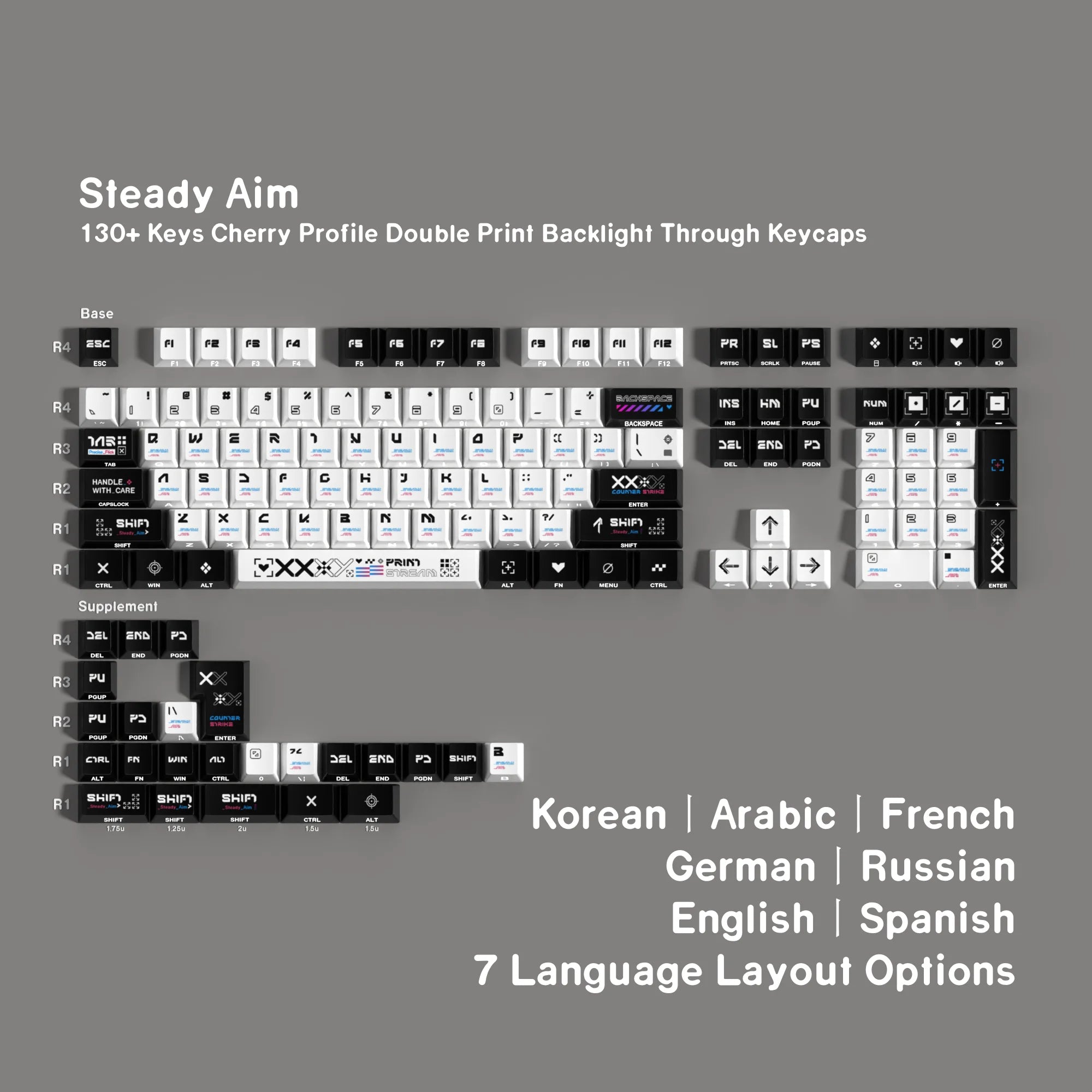 ISO FR DE ES Keycaps Korean Keycap PBT Cherry Keycaps Custom Black White Double Print Side Backlit For Game Mechanical Keyboard