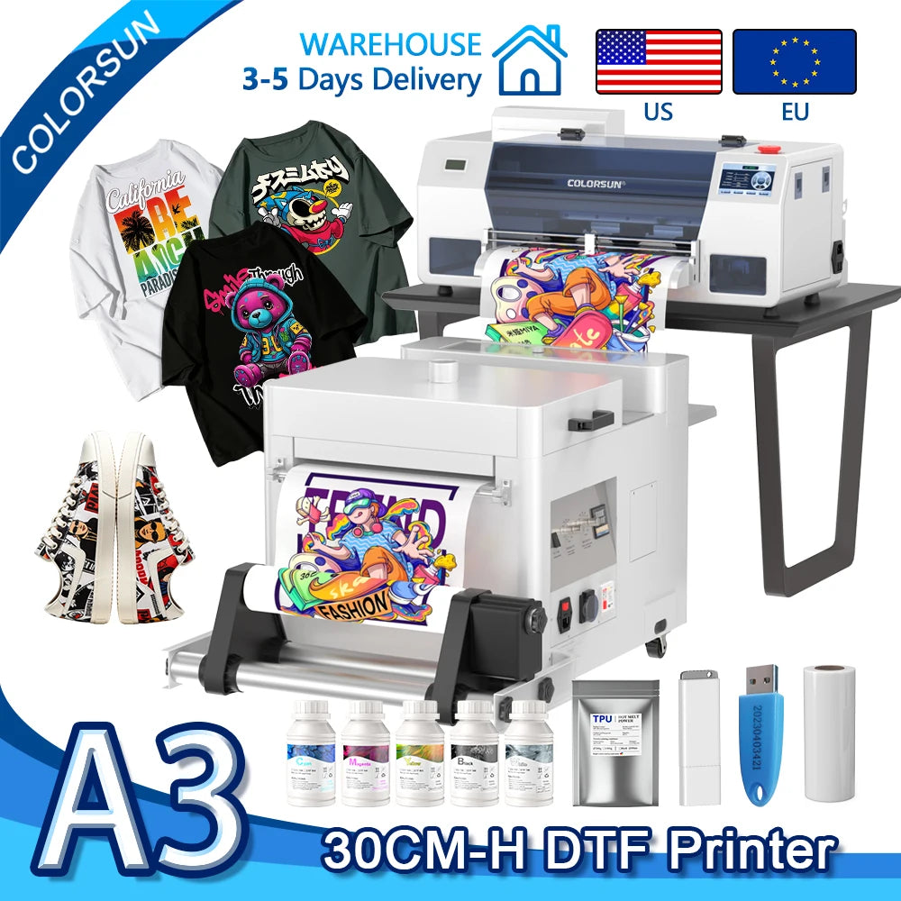 Colorsun DTF Printer For Epson L800/R1390/XP600 Impressora A3/A4 DTF T-Shirt Printers For T-Shirt Hoodies Cloth all Fabric