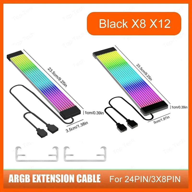 Suitable for Power Cables, Pc Rgb Light Strip, Pc Rgb Gpu 5V 3Pin Argb Synchronized Pc Extension Cable, Compatible with 6-Pin, 8-Pin, 12-Pin, 16-Pin, 24-Pin