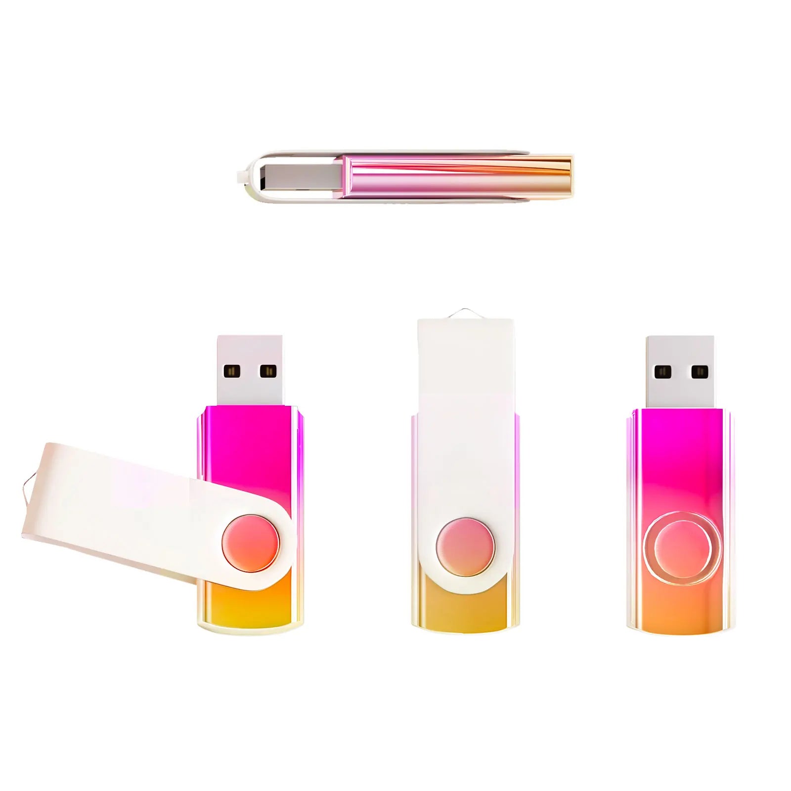 10Pack 4GB 32GB 128MB USB Flash Drives Gradient Color 2.0 Memory Stick Wholesale Bulk Swivel Design Thumb Drive for Data Storage