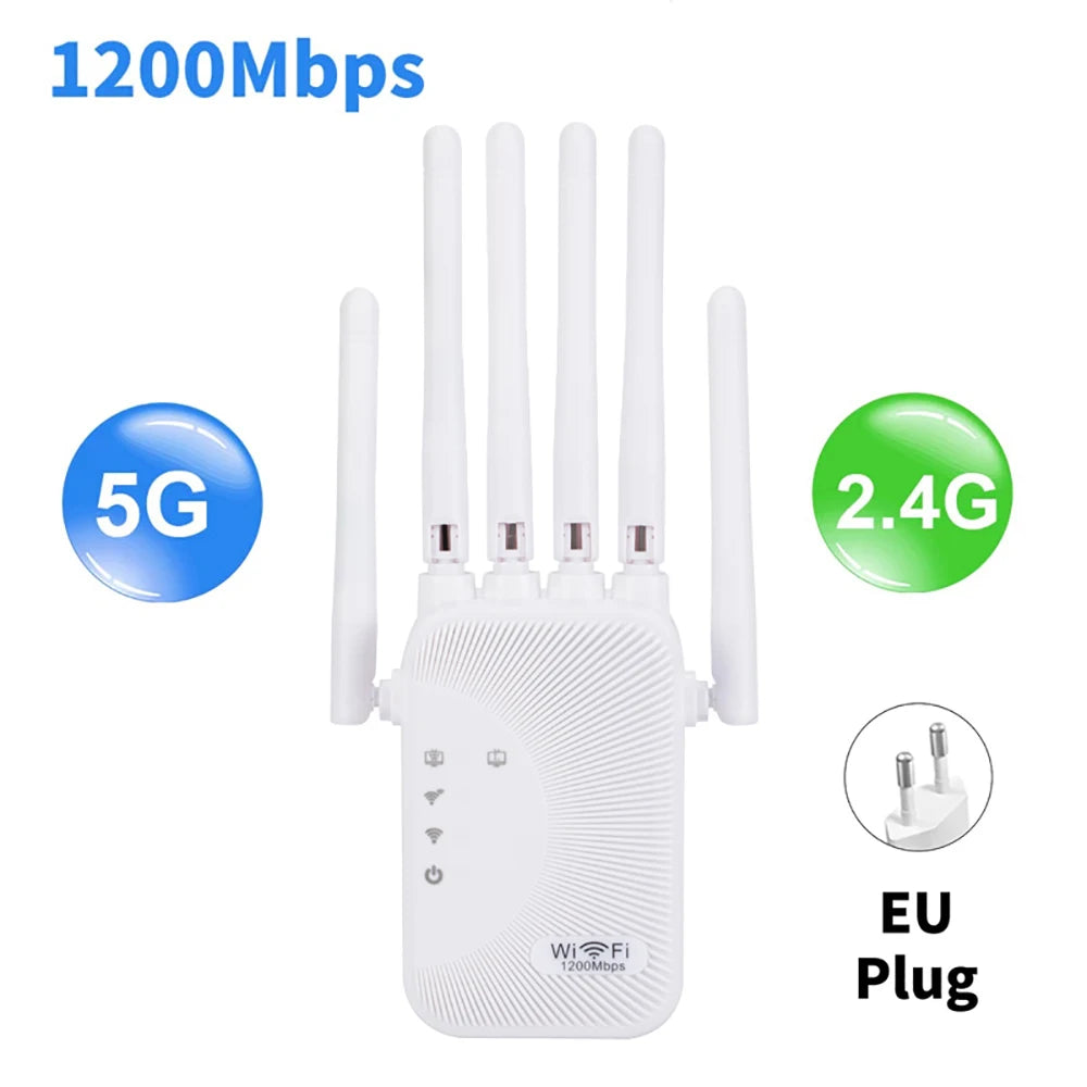 Upgraded Wifi Extender 6 Antennas Dual Band 1200Mbps Through Wall Easy Setup For Home Office Bedroom Wireless Signal Booster Use