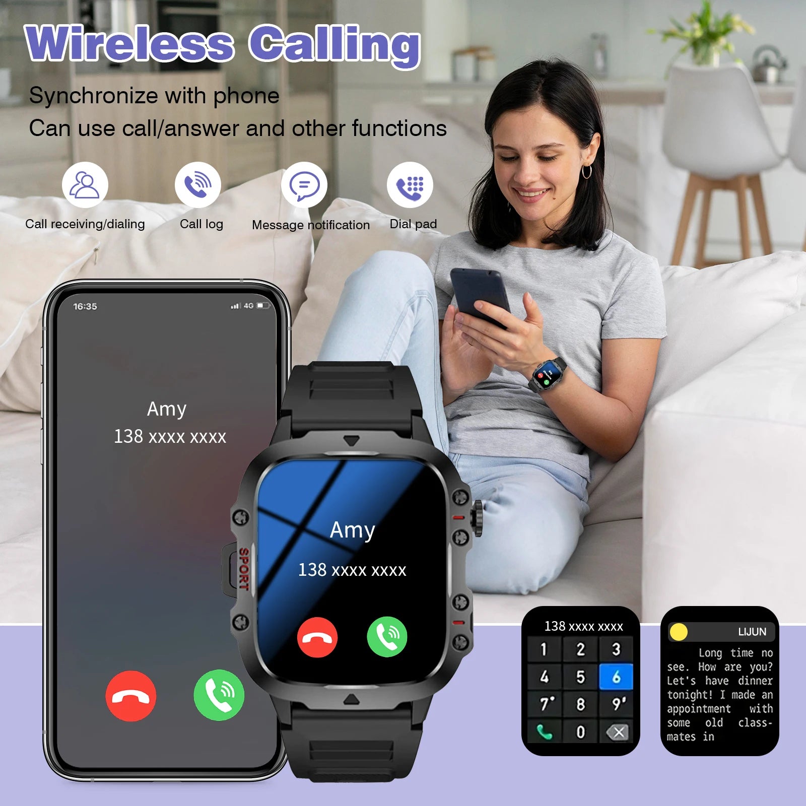 Smart Watch, Bluetooth Call, Message Reminder,Sport Reminder,Two Straps Optional, Suitable for IPhone/Android Phone