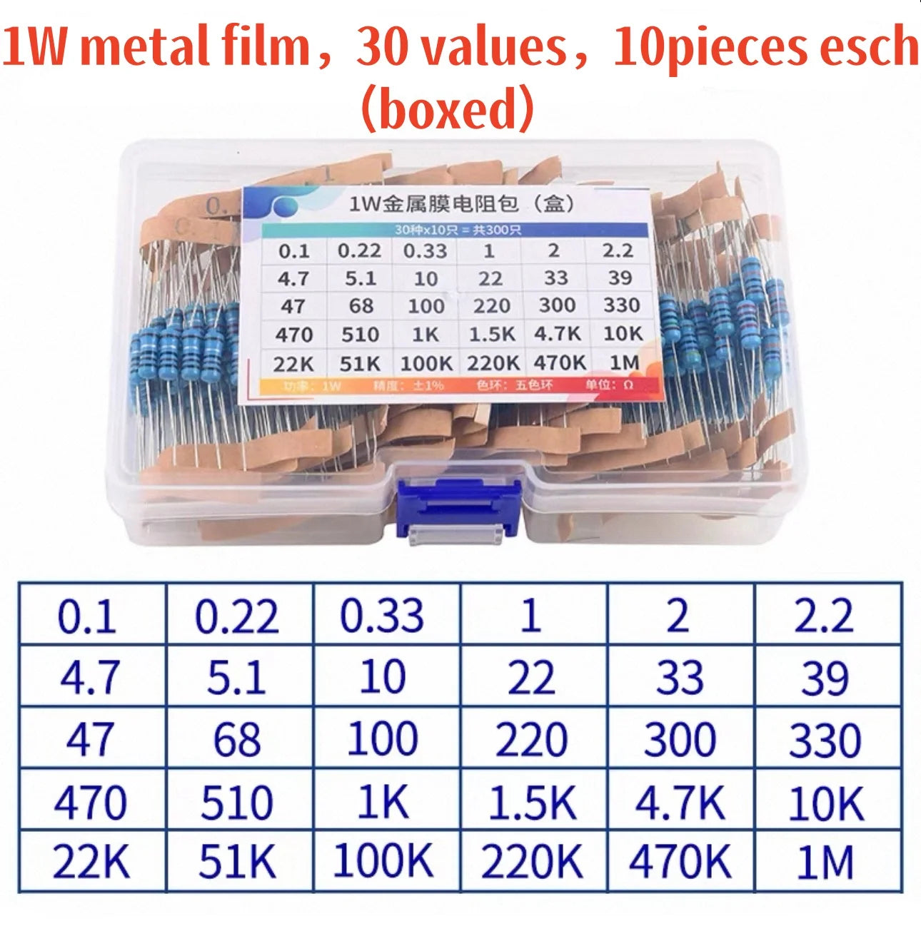 1/4W 1/2W 1W 2W 3W Resistor Set Resistance 1% 1/4W 1/2W 1W 2W 3W Metal Film Resistors Kit Ohm Electronic Components Kit