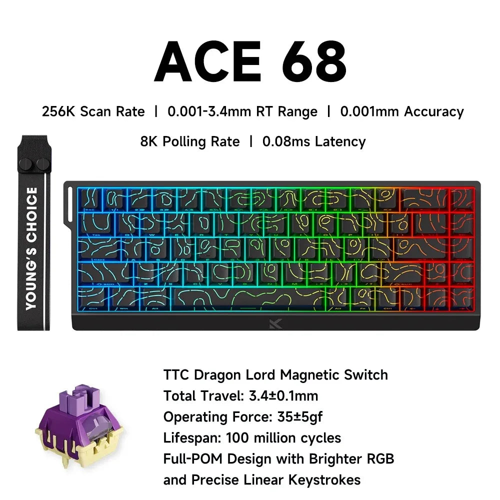 MCHOSE ACE 68 Wired Magnetic Switch Gaming Keyboard Hall Effect Rapid Trigger Programmable RGB 8K Hz DKS/MT/TGL/RS/SOCD Keyboard