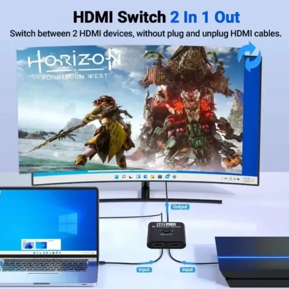 2 Ports Bi-Direction HDMI-compatible Video Switcher High Speed 4K 60Hz HDMI Splitter 2 in 1 out HDMI Switch 1x2/2x1 HUB Adapter
