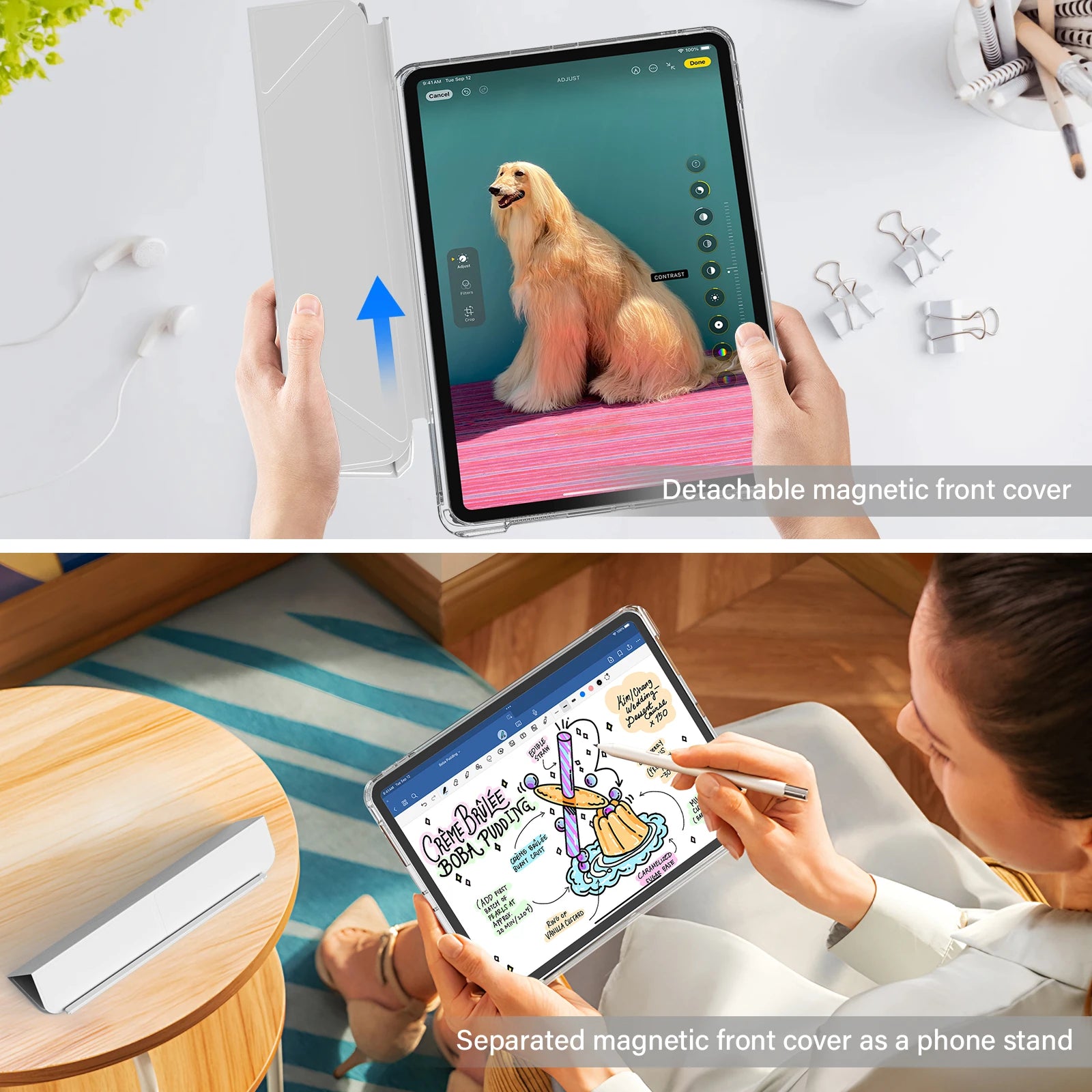 ZOYU For iPad for iPad Pro 11 12.9 Sliding Detachable Acrylic Cover,for iPad 10th 10.9 Air 11 Air 4/5 10.2 7/8/9 th mini 6 Case