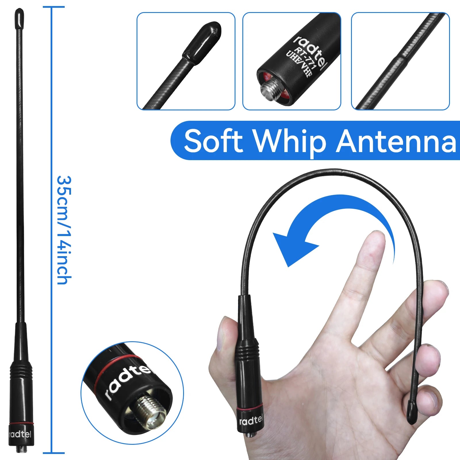 Tri-Band Flex Antenna 144//220/430MHz or Dual Band 137-173MHz/350-390MHz or 400-480MHz/245MHz for Rt-4D Rt-470 Rt-860 Rt-920