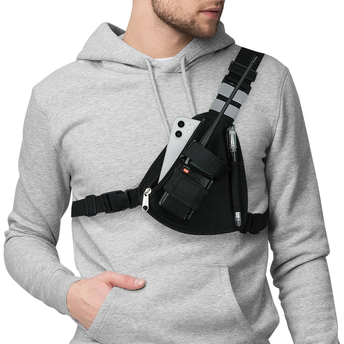 ABBRREE Radio Chest Harness Tactical Vest Nylon Vest Chest Rig Pack Bag Pouch Holster Walkie Talkie for BF-888S UV-5R