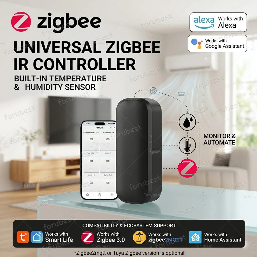Smart Zigbee IR Remote with Temp&Humidity Sensor Wireless Universal Infrared Blaster For Zigbee2MQTT TUYA Smart Life Automation