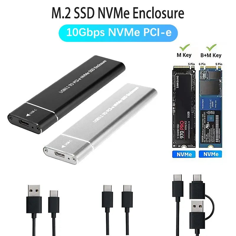 USB3.1 M.2 NVME SSD Enclosure Mobile Case Supports NVME Protocol To Type-C Solid Metal External Hard Disk Case Laptop Phone SSD