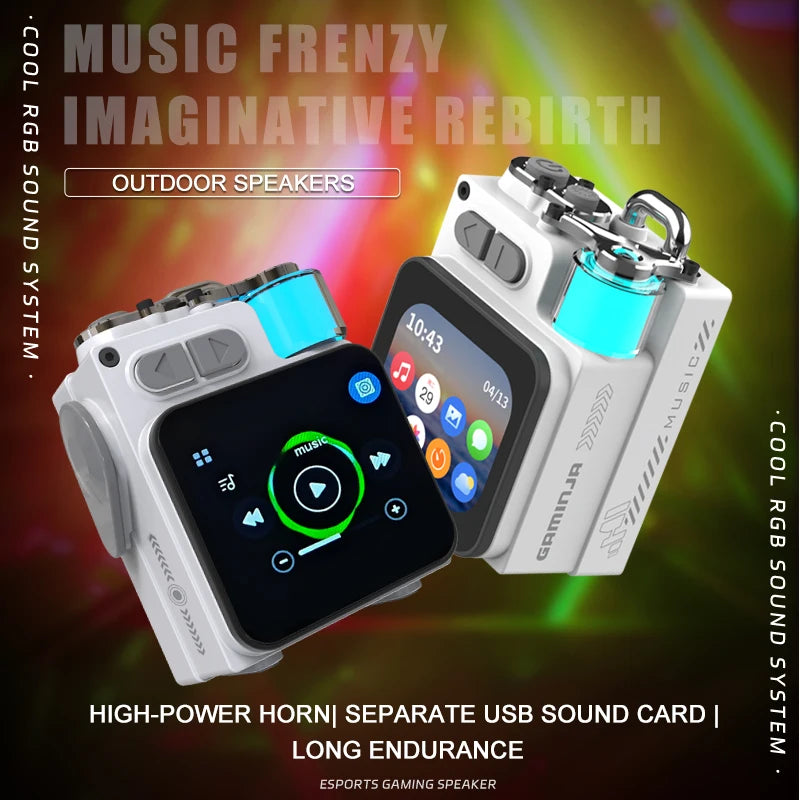 GAMINJA Powerful Bluetooth Speaker, Bass Wireless Outdoor Speakers LED Display Screen with RGB Desktop Subwoofer