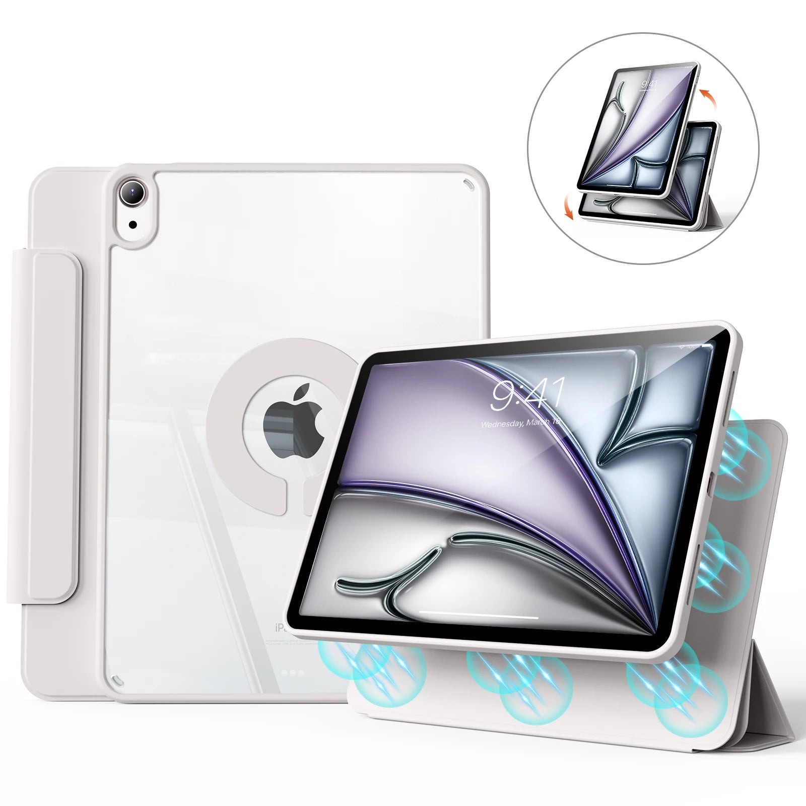 ZOYU For iPad Air 11 Air4/5 10.9 Magnetic Case, For iPad Pro 11 13 inch Mini6 10.2 9/8/7th Gen Rotate 360°Detachable Back Case