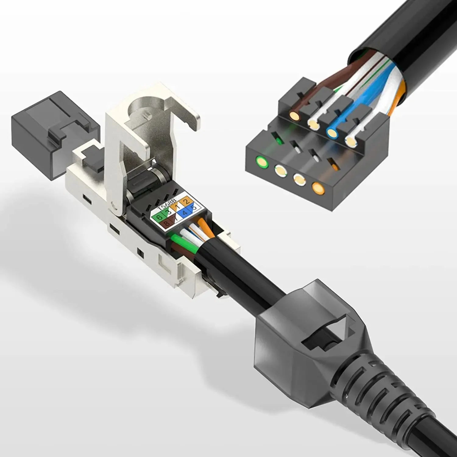 ZOERAX 1PCS RJ45 CAT8 Cat7 CAT6A Tool-Free Connector Toolless RJ45 Termination Plug Reusable Shielded for Ethernet Cables POE