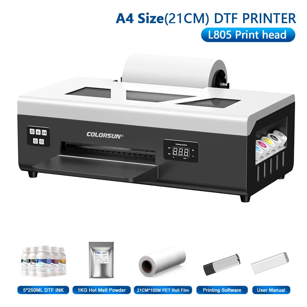 Colorsun DTF Printer For Epson L800/R1390/XP600 Impressora A3/A4 DTF T-Shirt Printers For T-Shirt Hoodies Cloth all Fabric
