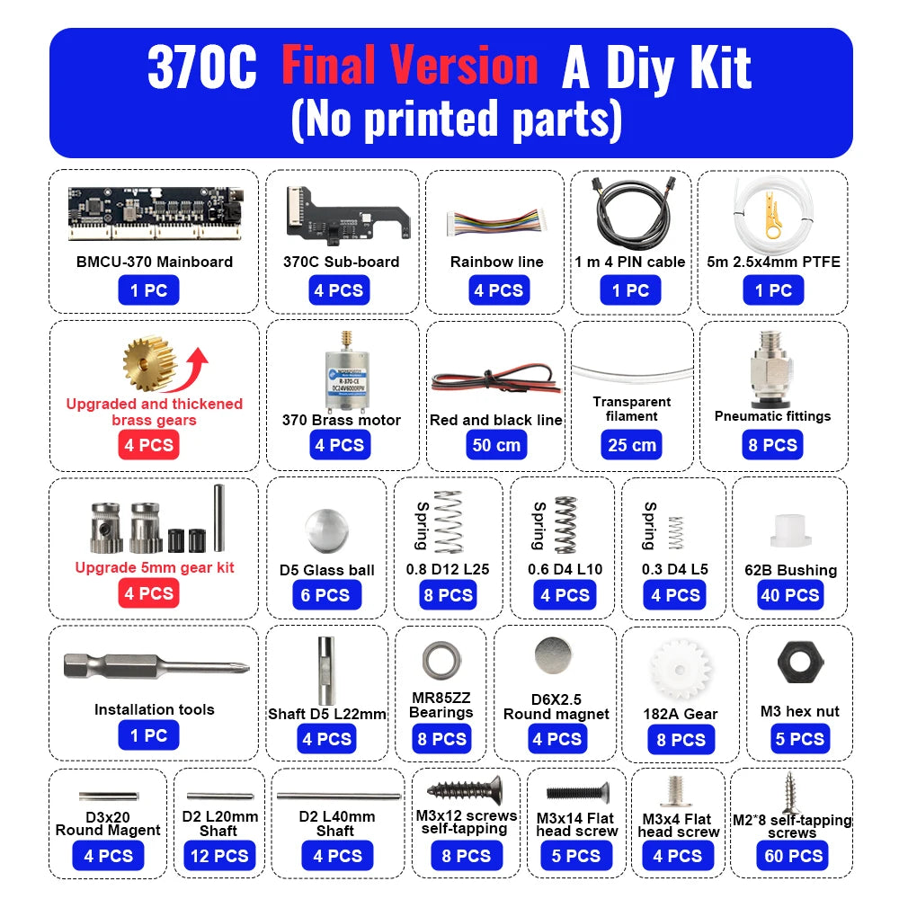 BLV BMCU Final 370C / 370C DM Upgrade Metal Gears, High‑Torque AMS Automatic Feeding MMU Solution for A1, A1 Mini, X1, P1 Series