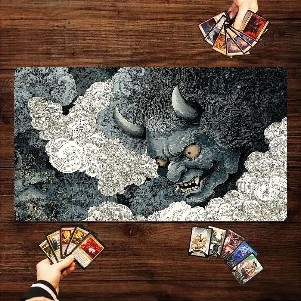 Japanese Ghost Samurai Pattern TCG Playmat Magic Card Battle Mat 35X60CM Deskmat Tapete Magic Mat Non-Slip Durable Stitched Edge