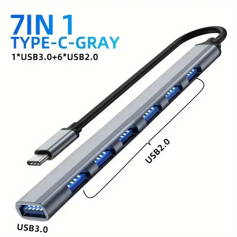 USB C Hub 3 0 Aluminum 7 in 1 USB Extender Splitter with 1 USB 3 0 Port 4 USB 2 0 Ports and 2 USB C Ports for Laptop PC