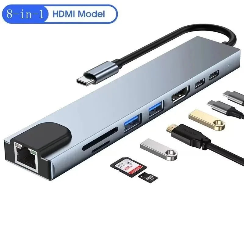 8-in-2 USB Type C Hub with 3.5mm Audio Jack, Micro SD Reader for Laptop/Tablet/Phone, Disk Converter Multi-Interface