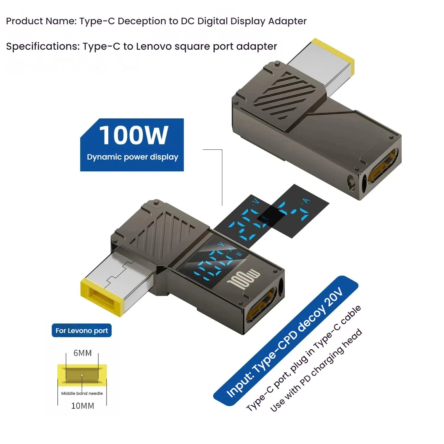 PD 100W Laptop Power Charger Converter Female Type-C To DC Male Jack Plug Supply Adapter Connector 5A For Notebook Computer PC