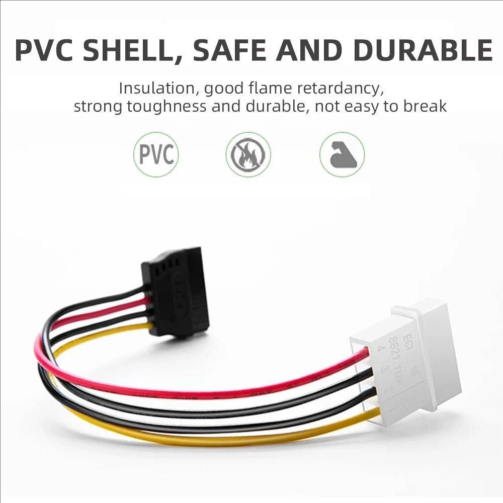 IDE Molex 4 Pin to 2 X SATA Power Cable Serial ATA Y Splitter Hard Drive Dual Extension Cord Adapter Connector
